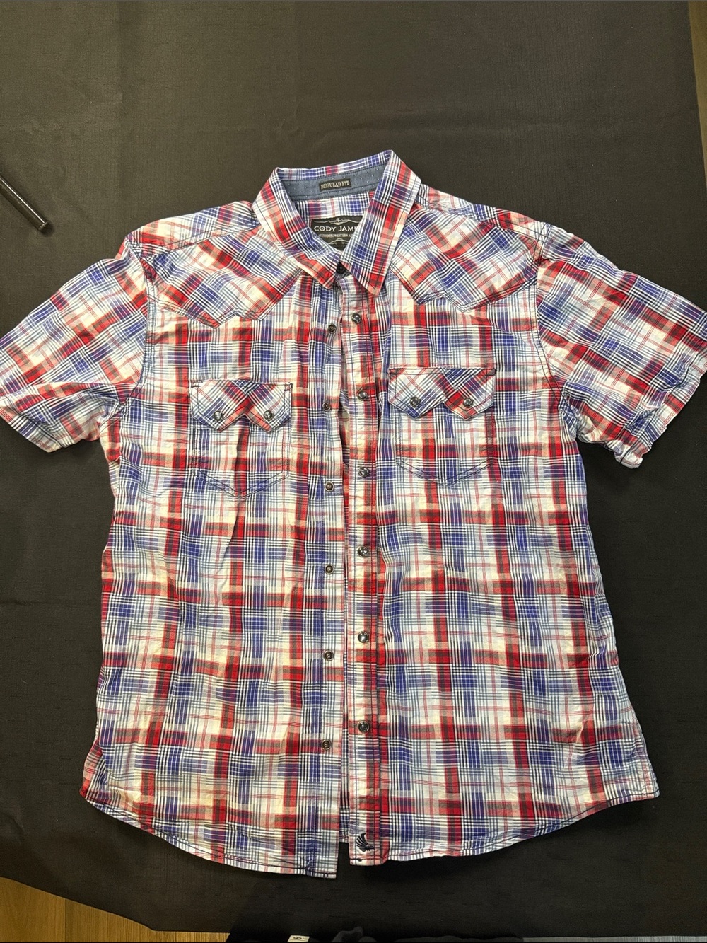 Cody James Short-Sleeve Red & Blue Plaid Button-Down Shirt Western Cowboy Y2K